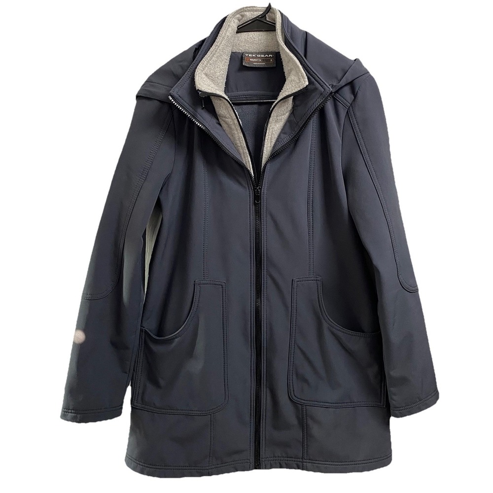 Tek Gear WarmTek Grey Layered Windbreaker Jacket‎ Hooded Fleece Lined Sz. S